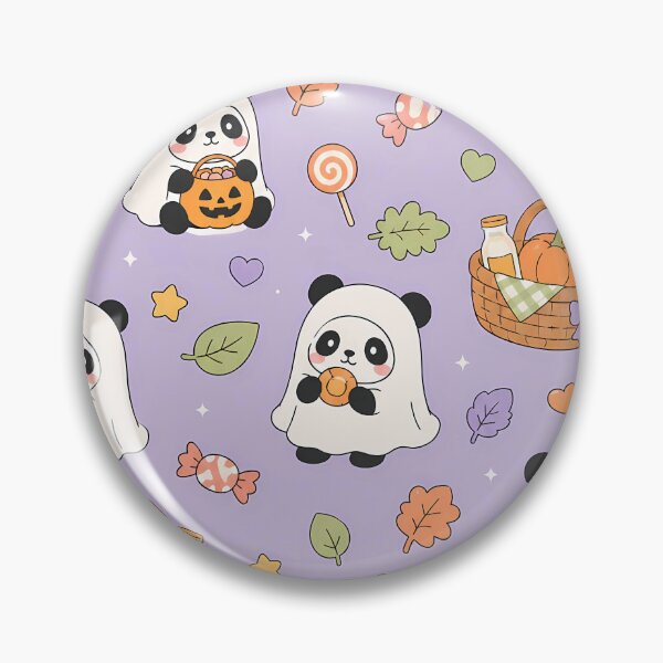 Item preview, Kawaii Panda Ghost Picnic Halloween Pattern designed and sold by Soft Berry Studio.