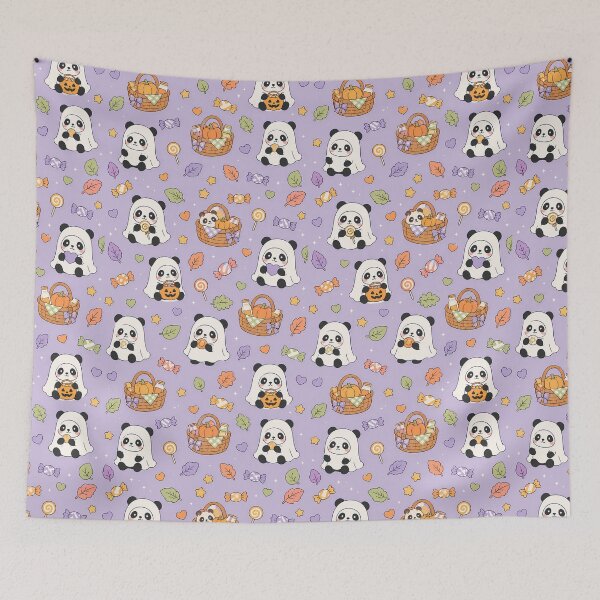 Item preview, Kawaii Panda Ghost Picnic Halloween Pattern designed and sold by Soft Berry Studio.