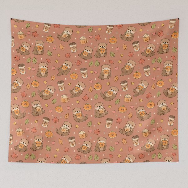 Item preview, Kawaii Otter Pumpkin Donut Fall Pattern designed and sold by Soft Berry Studio.
