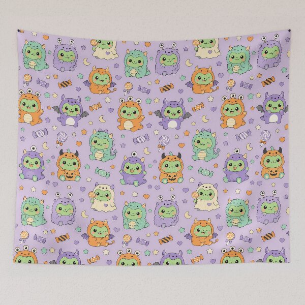 Item preview, Kawaii Frog Little Monster Halloween Pattern designed and sold by Soft Berry Studio.