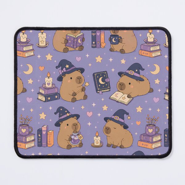 Item preview, Kawaii Capybara Witchy Library Pattern designed and sold by Soft Berry Studio.
