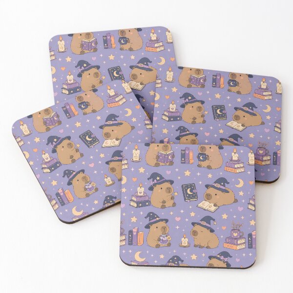 Item preview, Kawaii Capybara Witchy Library Pattern designed and sold by Soft Berry Studio.