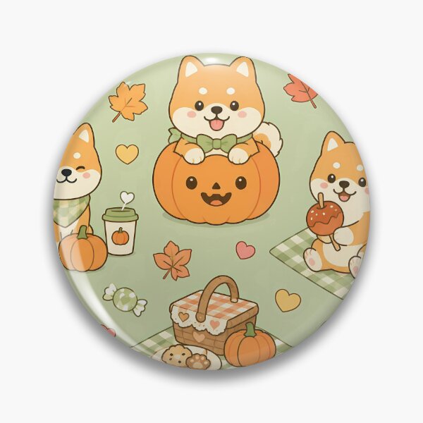 Item preview, Kawaii Shiba Pumpkin Picnic Fall Pattern designed and sold by Soft Berry Studio.