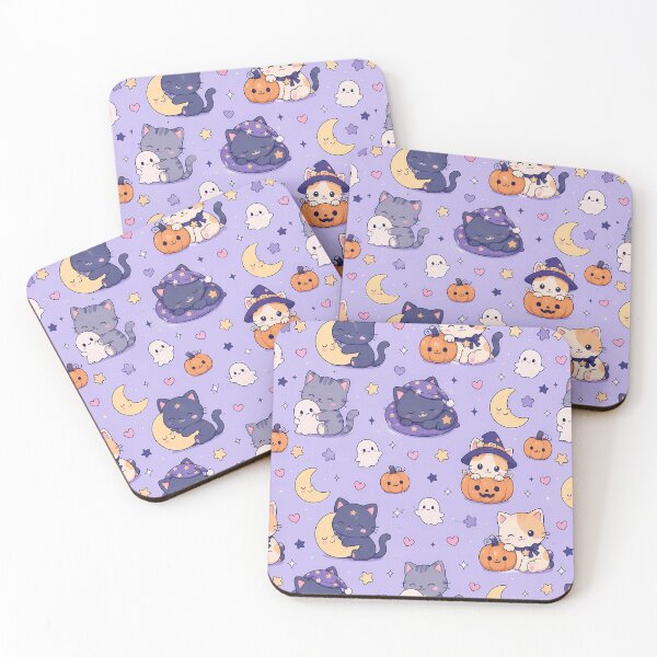 Item preview, Kawaii Cozy Cat Moonlight Halloween Pattern designed and sold by Soft Berry Studio.