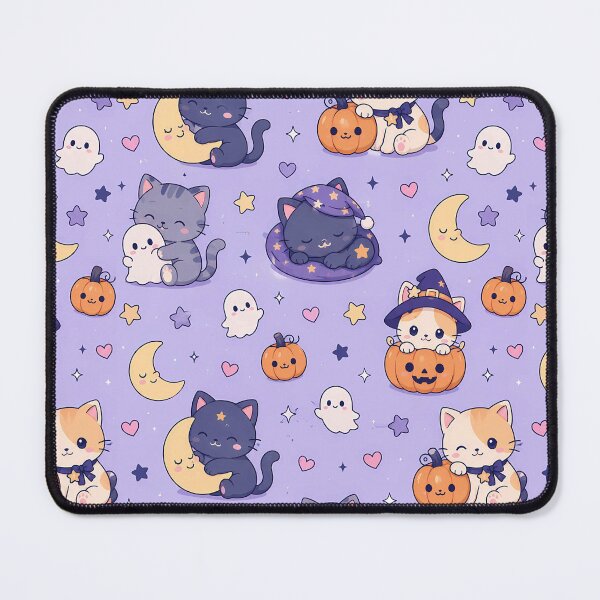 Item preview, Kawaii Cozy Cat Moonlight Halloween Pattern designed and sold by Soft Berry Studio.