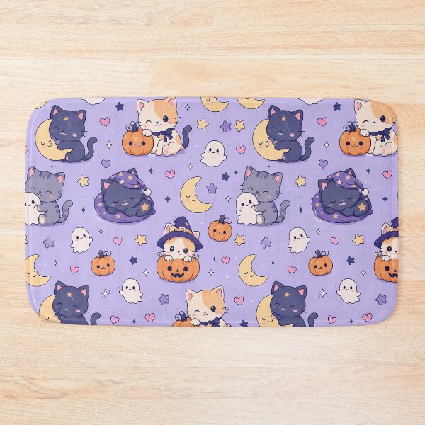 Item preview, Kawaii Cozy Cat Moonlight Halloween Pattern designed and sold by Soft Berry Studio.