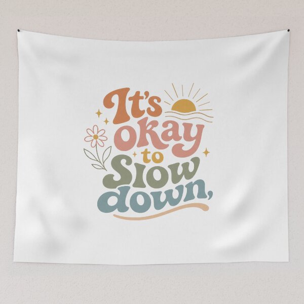 Item preview, It's Okay to Slow Down Sticker - Retro 70s Mental Health Quote designed and sold by Expats Studio.