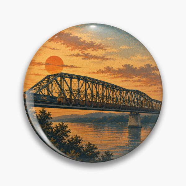Item preview, Crossing the Ohio | Vintage Railroad Bridge Landscape designed and sold by Rewind Society.