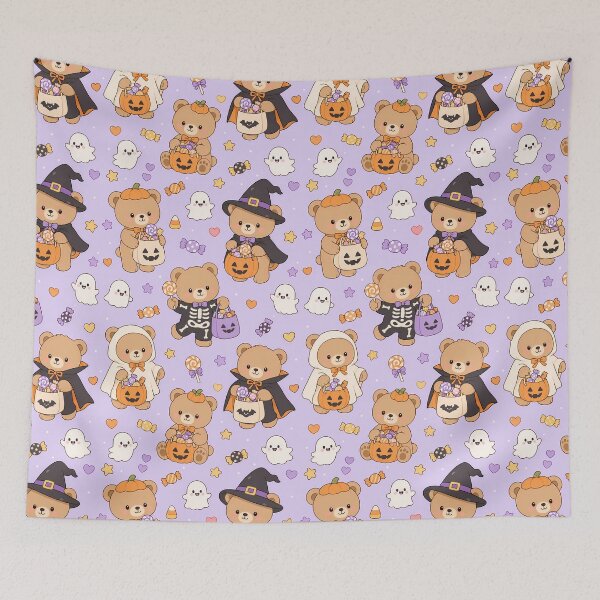 Item preview, Kawaii Teddy Bear Trick or Treat Halloween Pattern designed and sold by Soft Berry Studio.