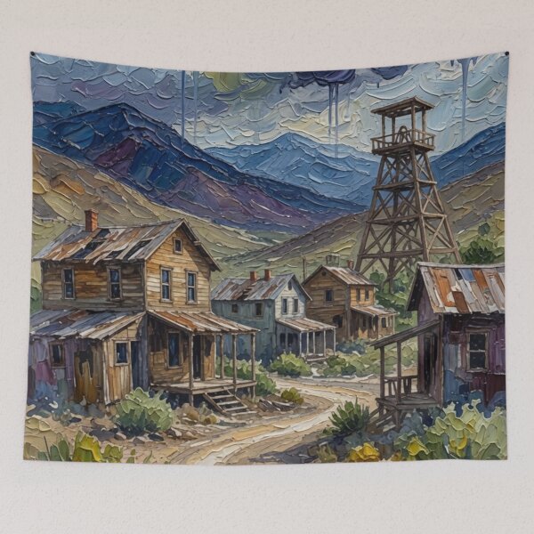 Item preview, Old Western Mining Town Oil Painting designed and sold by Pioneer Spirit Market.