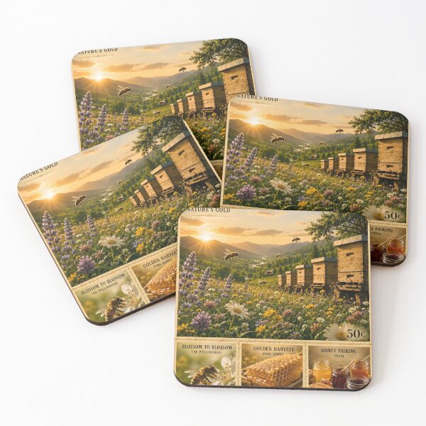 Item preview, Vintage Honeybee and Wildflower Stamp Art designed and sold by Easternpantry.