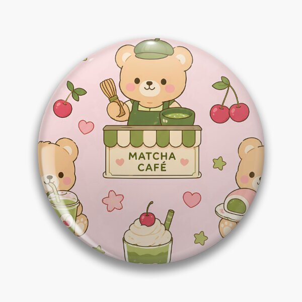 Item preview, Teddy Bear Cherry Matcha Coffee Pattern designed and sold by Soft Berry Studio.