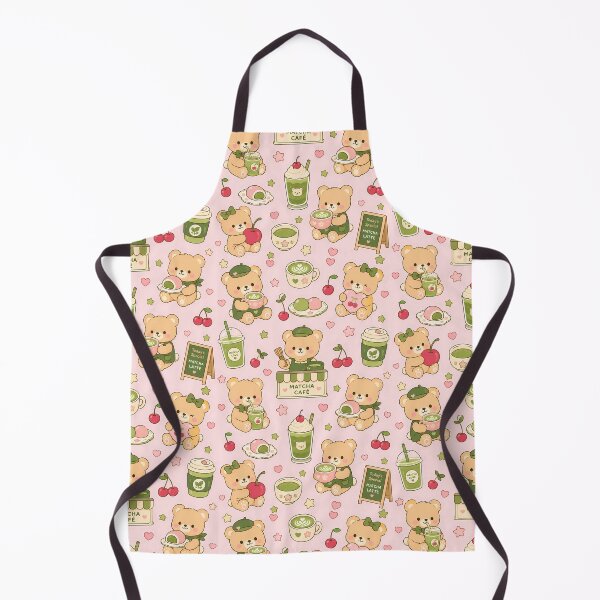 Item preview, Teddy Bear Cherry Matcha Coffee Pattern designed and sold by Soft Berry Studio.