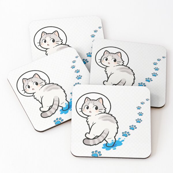 Item preview, Funny Cat Stepped in Blue Paint Looking Back at Paw Prints Minimal Meme Design designed and sold by OksArtStudio.