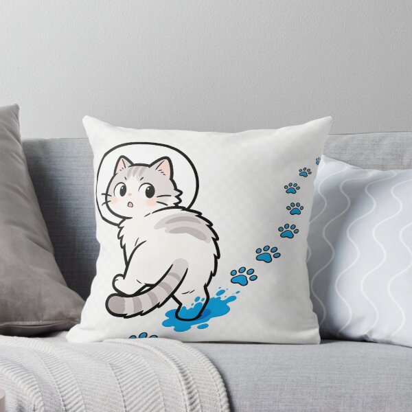 Item preview, Funny Cat Stepped in Blue Paint Looking Back at Paw Prints Minimal Meme Design designed and sold by OksArtStudio.