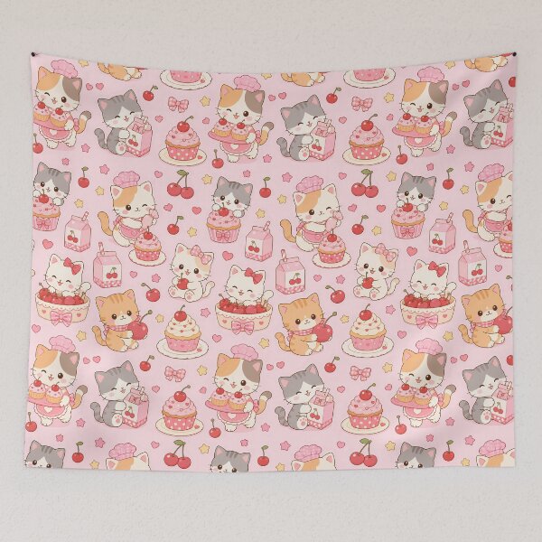 Item preview, Cozy Cat Cherry Bakery Pattern designed and sold by Soft Berry Studio.