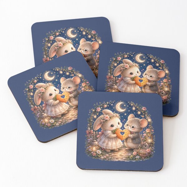 Item preview, Cottagecore Bunny & Mouse Heart Friendship Watercolor Woodland  designed and sold by MagicMakerPh⭐⭐⭐⭐⭐.