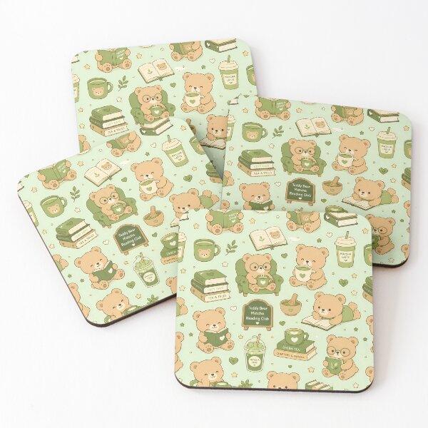 Item preview, Teddy Bear Matcha Reading Club Pattern designed and sold by Soft Berry Studio.
