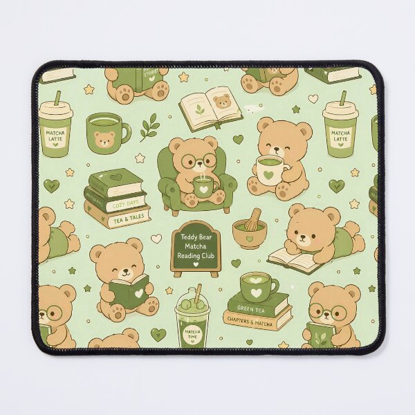 Item preview, Teddy Bear Matcha Reading Club Pattern designed and sold by Soft Berry Studio.