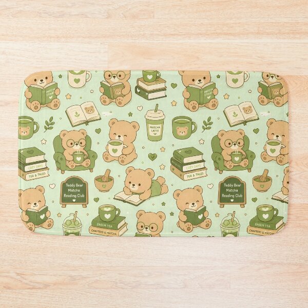 Item preview, Teddy Bear Matcha Reading Club Pattern designed and sold by Soft Berry Studio.