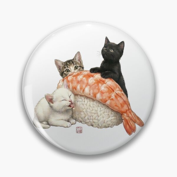 Item preview, Cute Japanese Shrimp Sushi and Triplet Cats designed and sold by JapanekoGallery.