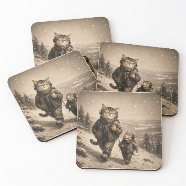 Item preview, Snowy Symphony – Cozy Cat & Mouse Winter Adventure | Vintage Woodland Friendship Art designed and sold by HOUSE OF TIST.