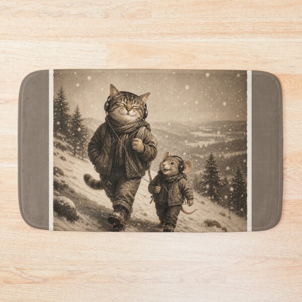Item preview, Snowy Symphony – Cozy Cat & Mouse Winter Adventure | Vintage Woodland Friendship Art designed and sold by HOUSE OF TIST.