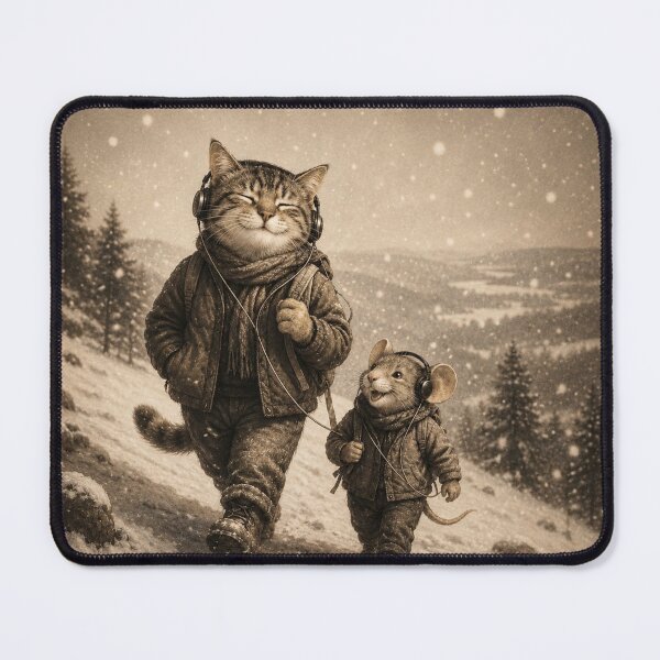 Item preview, Snowy Symphony – Cozy Cat & Mouse Winter Adventure | Vintage Woodland Friendship Art designed and sold by HOUSE OF TIST.