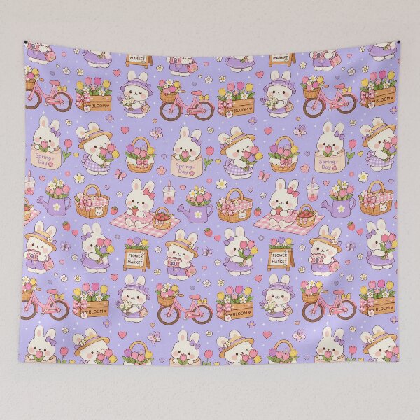 Item preview, Bunny Spring Flower Market Pattern designed and sold by Soft Berry Studio.