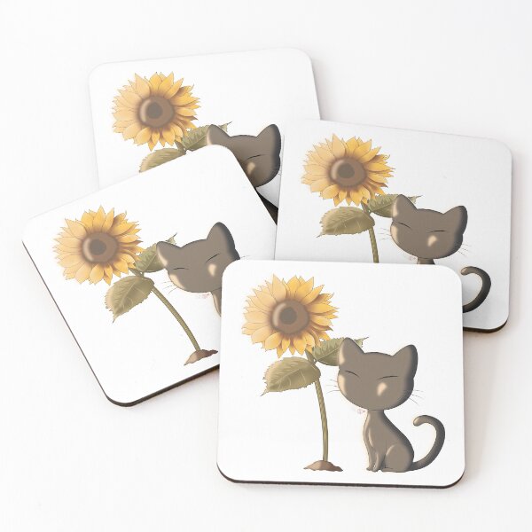 Item preview, Black Cat with Sunflower basking in the Sun | Cute Kitty designed and sold by Wanami-Jun Designs.