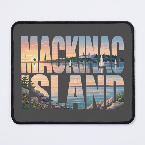 Item preview, Mackinac Island Sunset Sailboat Typography | Michigan Lake Travel Art designed and sold by SimplyJasper.