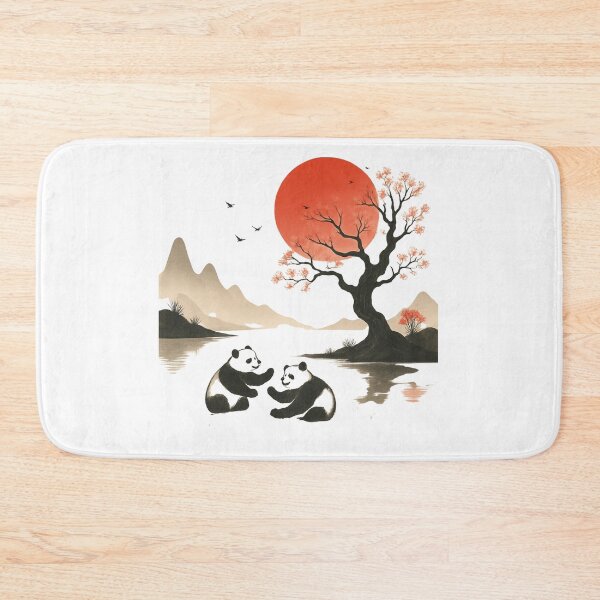 Item preview, Minimalist Japanese inspired Sunset /Landscape scene with 2 Pandas Graphic design for t-shirts and accessories  designed and sold by MKTreasures.