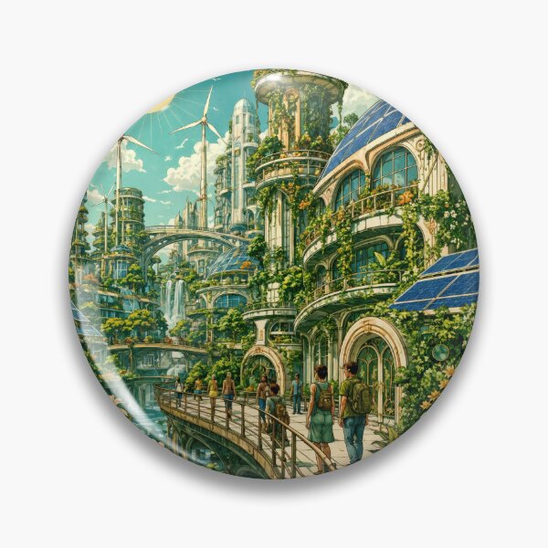 Item preview, Sticker - Decal - T-shirt: Green Utopia — Solarpunk City of the Future in Full Bloom designed and sold by ForeverPrintsOK.
