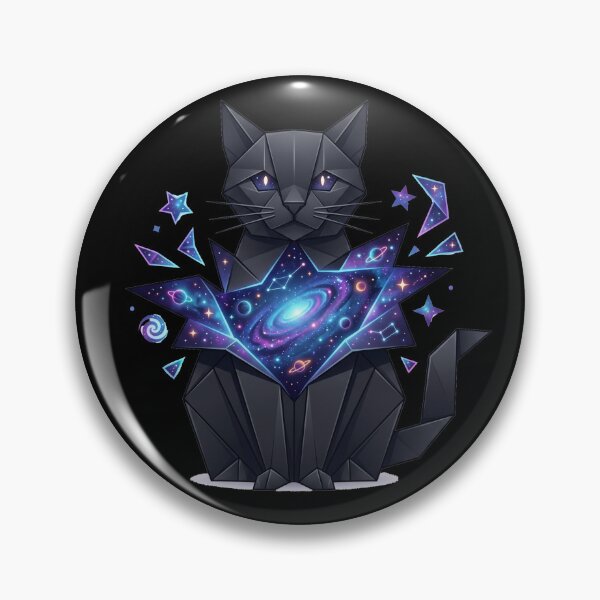 Item preview, Geometric Black Cat with Cosmic Heart | Space Core designed and sold by Rovano.