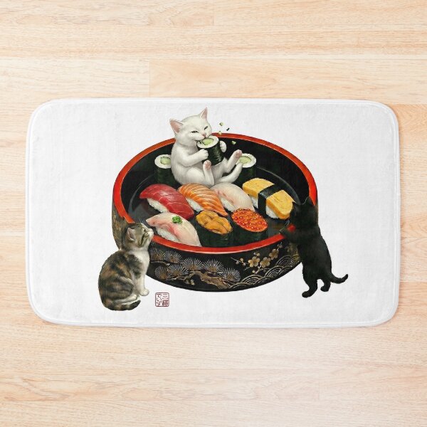 Item preview, Cute Japanese Sushi Platter and Triplet Cats designed and sold by JapanekoGallery.