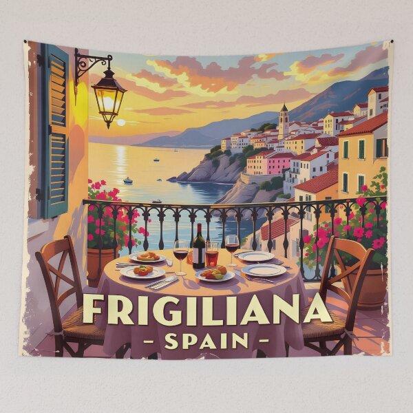 Item preview, Frigiliana, Spain: Harbour Balcony Dining Vintage-Style Painterly Travel Poster designed and sold by LSVart.