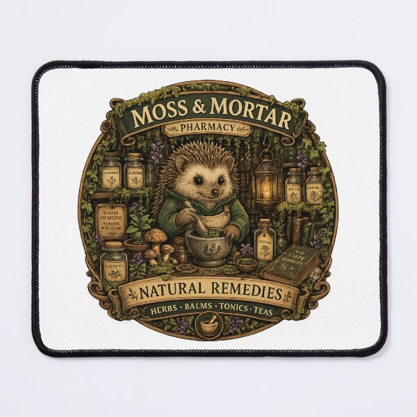 Item preview, Moss & Mortar Pharmacy Shirt | Hedgehog Apothecary | Cottagecore Herbal Remedies | Woodland Fantasy Nature Gift designed and sold by MrDev.