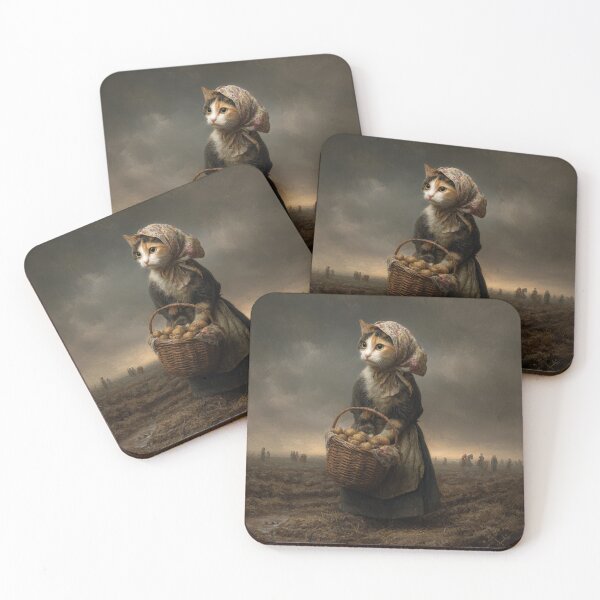 Item preview, Vintage Cottagecore Babushka Peasant Cat Oil Painting designed and sold by MiratiZema.