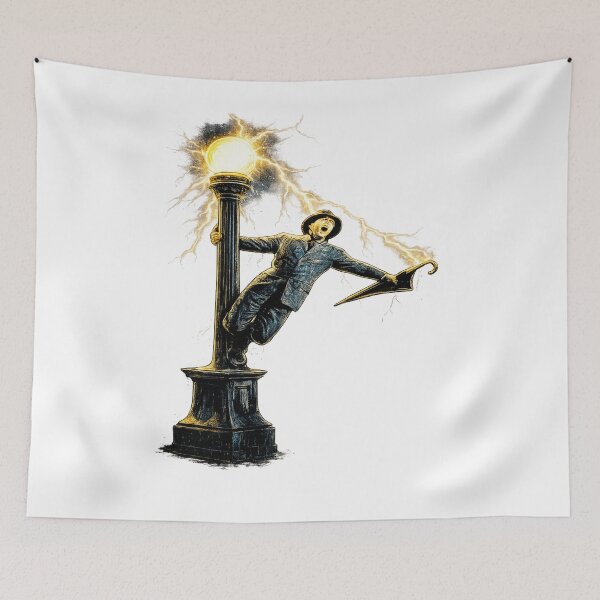 Item preview, Lightning Strike Street Lamp Vintage Rain Illustration designed and sold by ArcadeLens Studio.