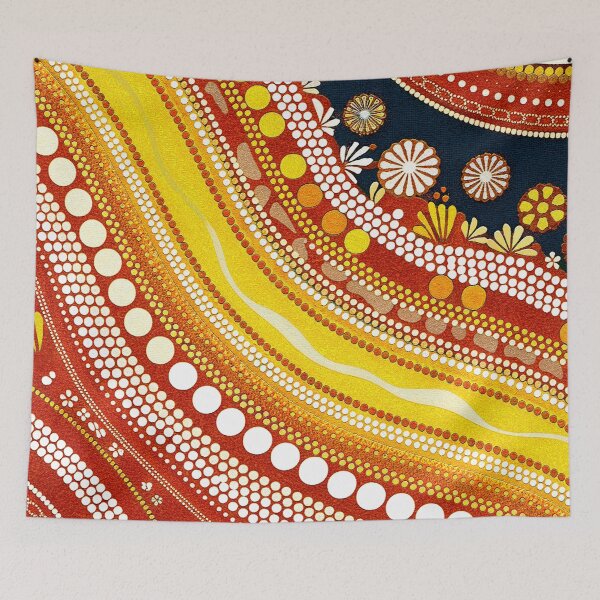 Item preview, Aboriginal Dot Painting Bedding Set Running Water Plants Red Yellow designed and sold by AboriginalartVI.