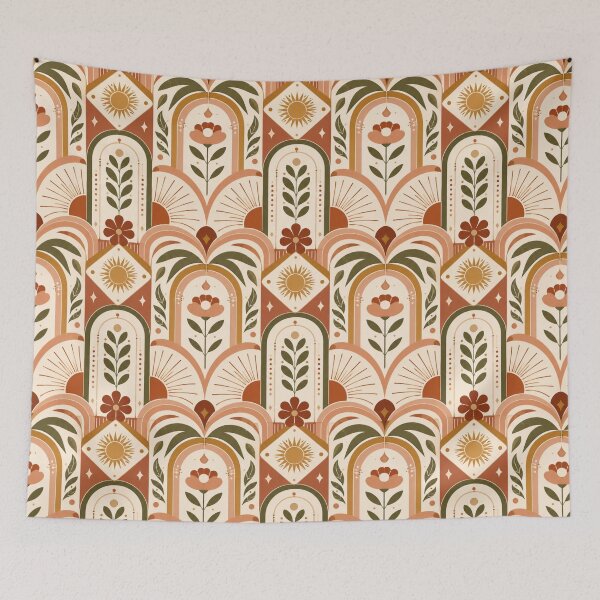 Item preview, Retro Boho Sunburst & Floral Geometric Pattern designed and sold by MoodLay.
