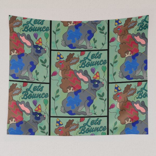 Item preview, ‘Let’s Bounce’ Bright and Bold Acrylic Rabbit Painting designed and sold by FoulfaeriePrint.
