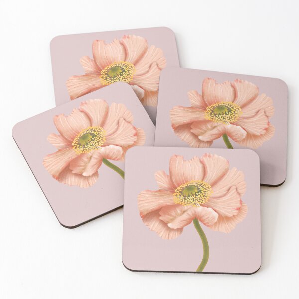 Item preview, A vibrant yet delicate print featuring a single peach-pink poppy flower on a gracefully curved stem. The light watercolor style is perfect for modern or vintage interiors. designed and sold by Grin Katalina Floral Patterns & Cozy Art.