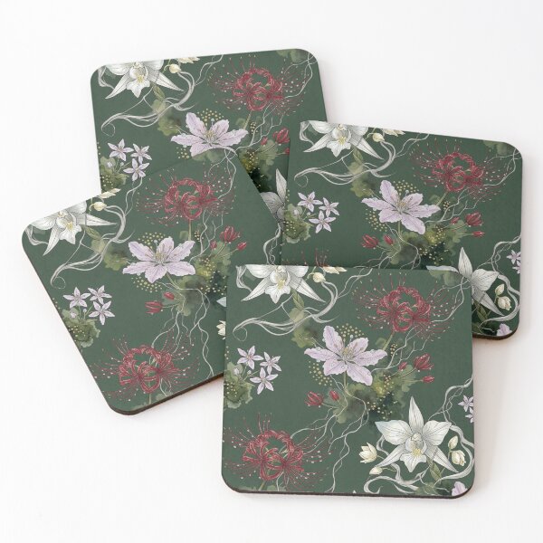 Item preview, Forest Alchemy Spider Lily Orchid Botanical - Dark Green Seamless Floral Pattern - Japanese Cherry Blossom Illustration - Asian Dark Romance Gift designed and sold by WitchyBotanicaArt.