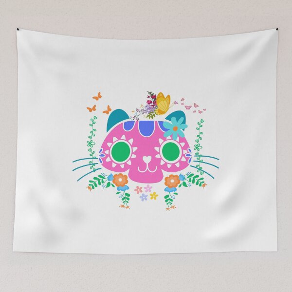 Item preview, Colorful Floral Sugar Skull Cat with Butterflies designed and sold by WhimsyWolfDsgns.