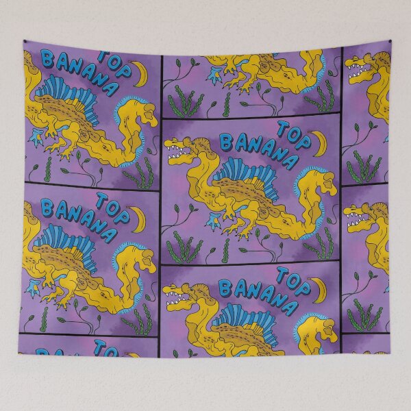 Item preview, ‘Top Banana’ Bright and Bold Acrylic Spinosaurus Painting designed and sold by FoulfaeriePrint.
