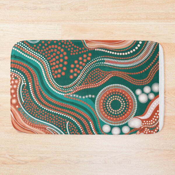 Item preview, Aboriginal Dot Painting Bedding Set Running River Green Orange designed and sold by AboriginalartVI.