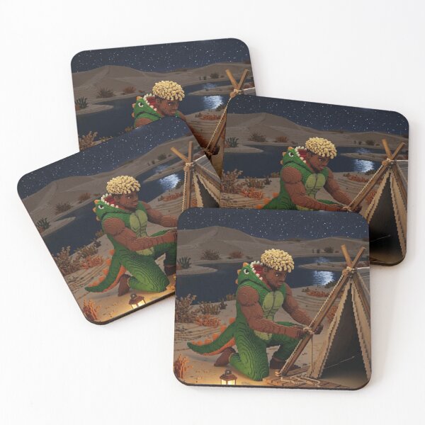 Item preview, VOXEL ADVENTURER IN DINOSAUR PAJAMAS CAMPING IN THE DESERT UNDER THE STARS designed and sold by Curiosiart.