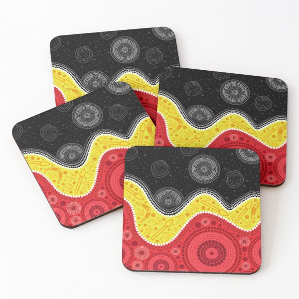 Aperçu de l'œuvre Parure de lit à motifs aborigènes Red Earth Hunt créée et vendue par AboriginalartVI.