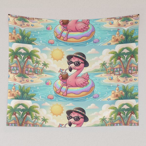 Item preview, Cute Summer Beach Flamingo - Whimsical Tropical Vacation Art designed and sold by MemoMetaverse.